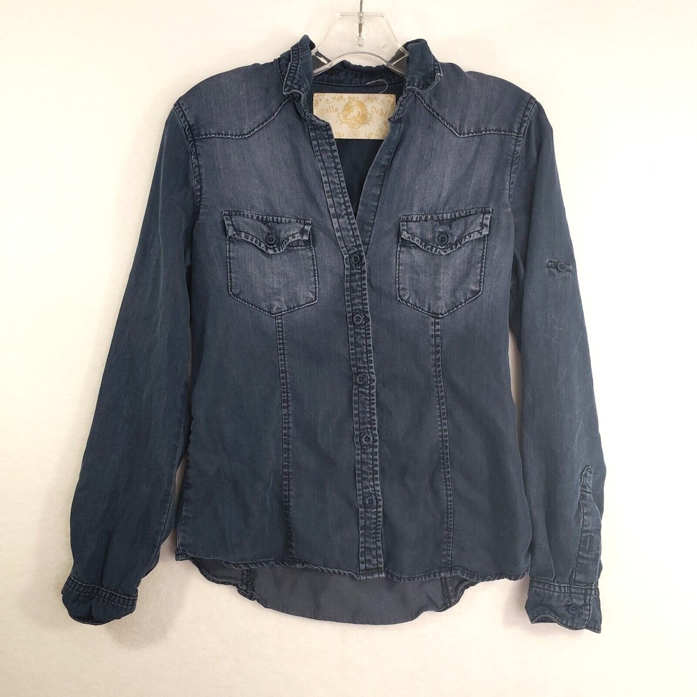 Bella Dahl Shirt Womens XS Denim Button‎ Down Long Sleeve Chambray Western Style